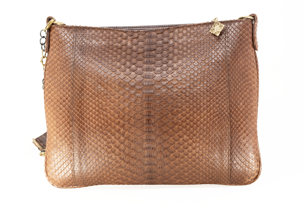 SLIP POCKET SHOULDER BAG IN BROWN WAXED PYTHON Armenta Collection