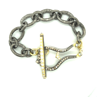 HORSESHOE LINK BRACELET WITH GREY AND WHITE DIAMONDS