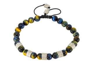 BEADED PULL BRACELET WITH YELLOW BLUE TIGER