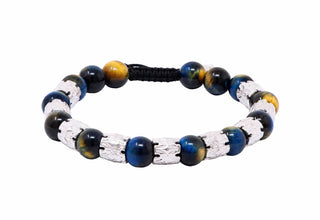 BEADED PULL BRACELET WITH YELLOW BLUE TIGER