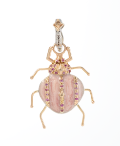 BEETLE CHARM  WITH CHAMPAGNE DIAMONDS AND PURPLE RHODOLITE