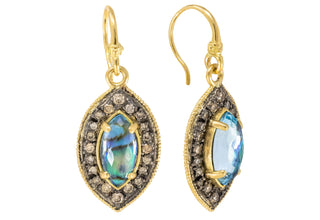 BLUE MOTHER OF PEARL ON CRIVELLI DROP EARRINGS