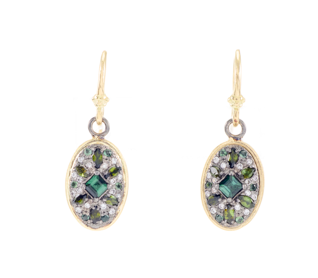 OVAL WITH  DIAMONDS AND TOURMALINE EARRINGS