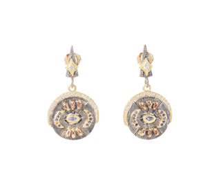 SCROLL DIAMONDS,IOLITE AND ANDALUSITE DROP EARRING