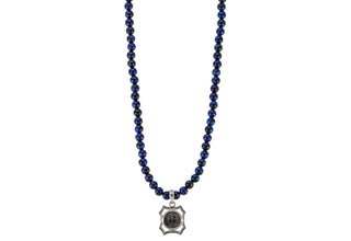 22" OPEN SHIELD ROUND WITH BLUE DARK LAPIS BEADS NECKLACE