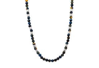 28" YELLOW-BLUE LAPIS TIGER BEADS NECKLACE