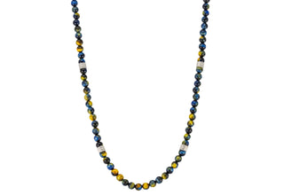 28" YELLOW-BLUE LAPIS TIGER BEADS NECKLACE