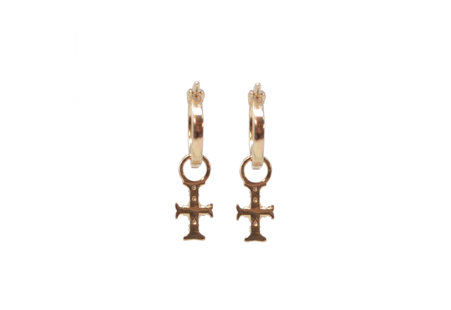 Rose gold cross hot sale hoop earrings